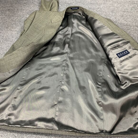 Vintage Ralph Lauren Blazer Mens 44 Long Beige Black Silk Wool Blend Houndstooth - Picture 9 of 14